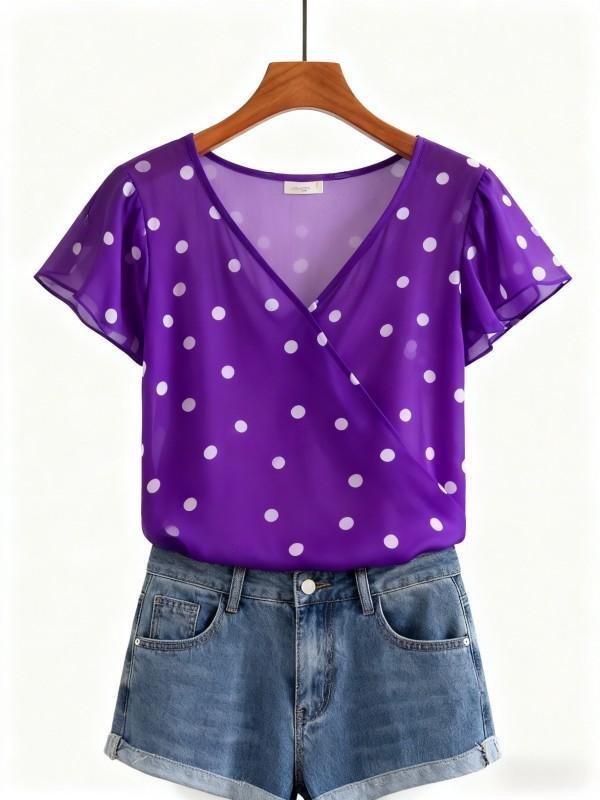 Purple Polka Dot Wrap Blouse