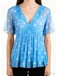 Blue Polka Dot Pleated Blouse