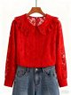 Red Lace Ruffled-Collar Blouse