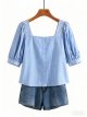 Blue Striped Square Neck Blouse